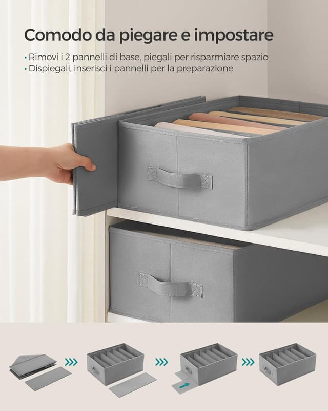 Detalle 2 de SONGMICS RUS009G03 set di 6 organizzatori per armadio a 6 scomparti (grigio tortora)