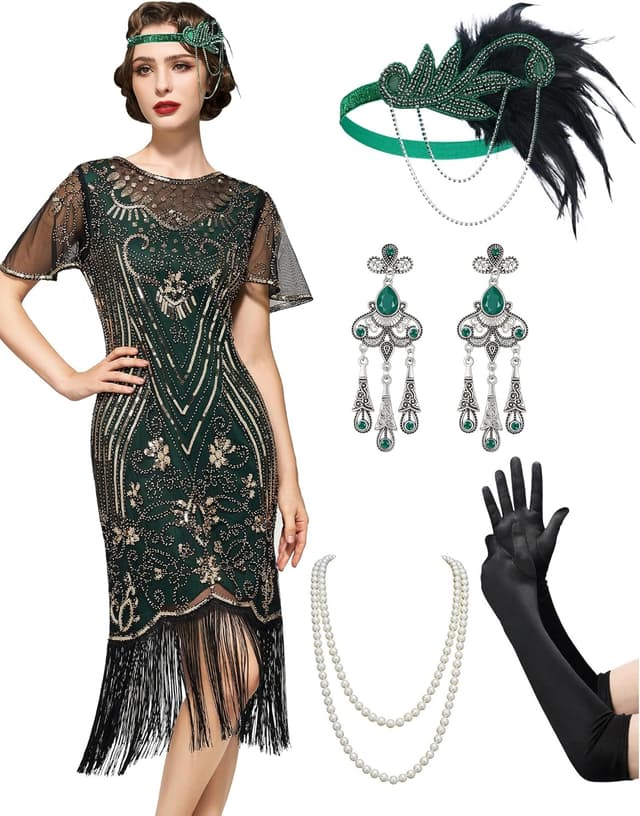 Detalle de SWEETV Gatsby Kleid Damen 20er Jahre