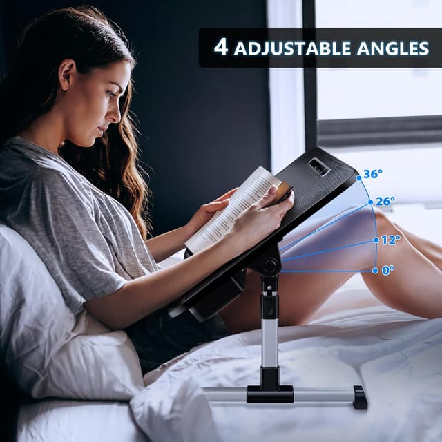 Detalle 2 de iCare Laptoptisch höhen- und winkelverstellbar für Bett, Sofa & Couch (53 x 30 cm, Schwarz)