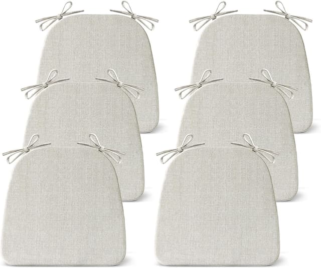 Detalle de IASEAHK Dining Chair Cushions (Set of 6) Beige, Non-Slip Seat Pads with Ties, 17" x 16" x 2