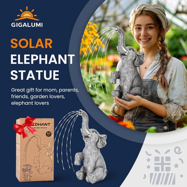 Detalle de GIGALUMI Elephant garden solar light statue 40 cm