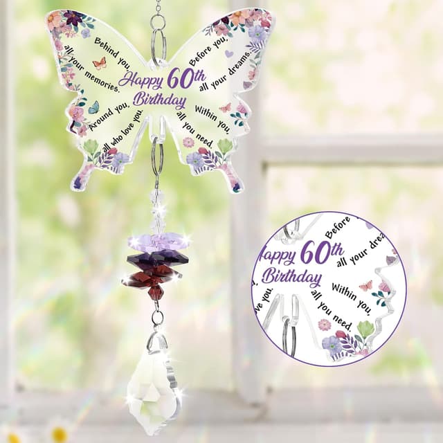Detalle de KAAYEE 60th Birthday Butterfly Crystal Suncatcher – amethyst pendant style keepsake gift for her