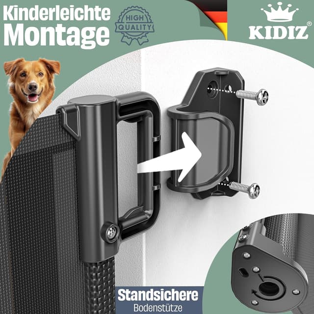 Detalle de KIDIZ Treppenschutzgitter Türschutzgitter ausziehbar (0–180 cm) – kindersicheres Absperrgitter für Treppen & Türen mit Bodenankern