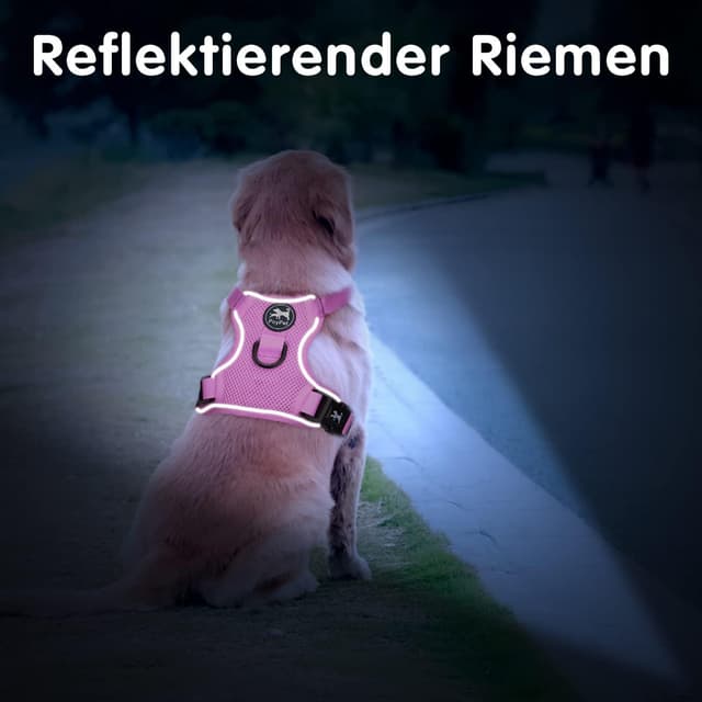 Detalle 2 de PoyPet reflektierendes, weiches atmungsaktives Hundegeschirr aus Mesh (doppelt gepolsterte Weste) – Hell-Pink, kleine Größe