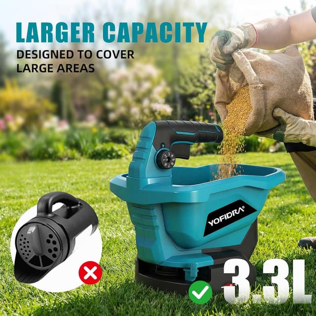 Detalle de Yofidra Cordless Seed Spreader (3.3L) with 6 speed settings & up to 5m scatter width