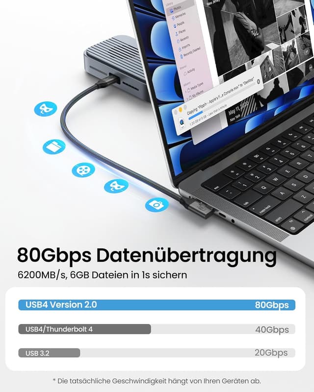 Detalle 2 de Silkland USB4 V2.0 Kabel (90 Grad) 80 Gbps für Thunderbolt 5/4/3, 2 m – mit Bandwidth Boost, 240 W PD3.1