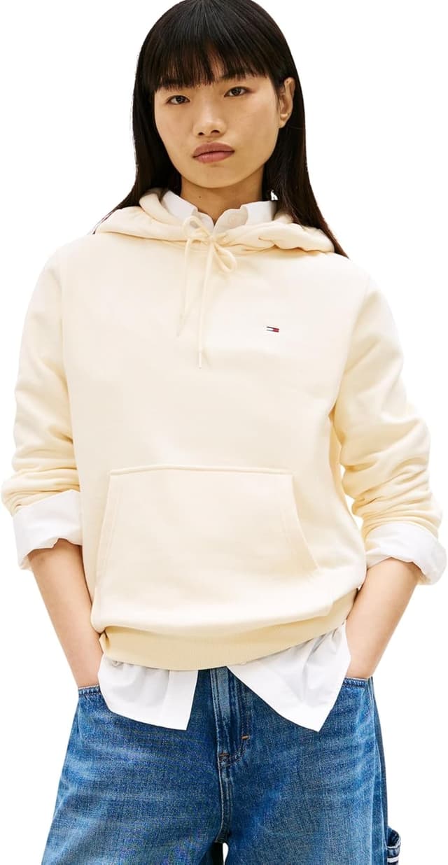 Detalle de Tommy Jeans Damen Hoodie Flag Regular Fit mit Kapuze und Sweat-Futter