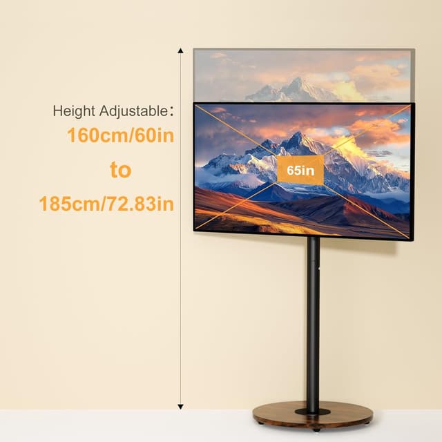 Detalle de unho Floor TV Stand with Wheels & Adjustable Height – VESA 600x400 for 40–75 inch TVs, black