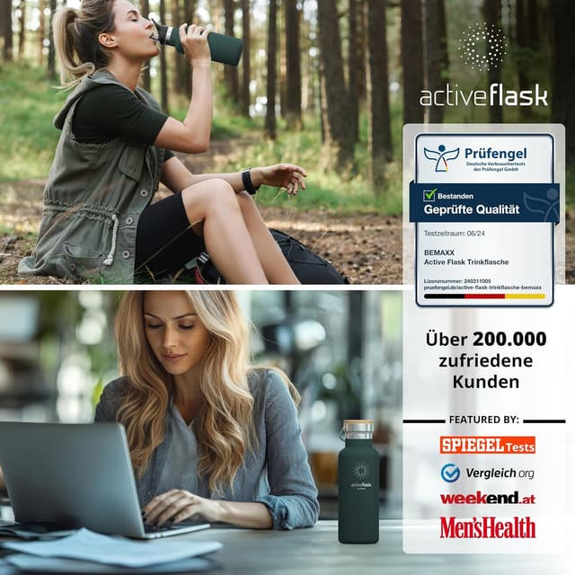 Thumbnail 6 de BeMaxx Edelstahl-Trinkflasche mit Strohhalm & Infuser + 3 Deckeln (BPA-frei, auslaufsicher) – 530 ml