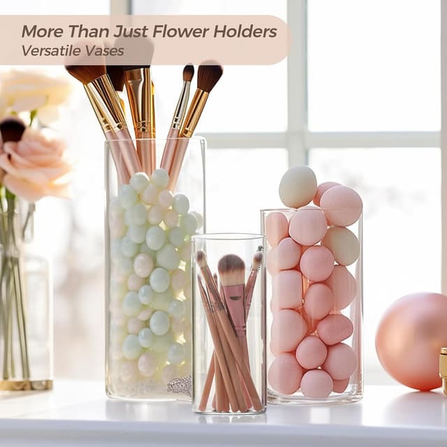 Detalle de Lot de 6 vases cylindriques en verre transparent ComSaf pour centres de table, 15,2 à 25,4 cm