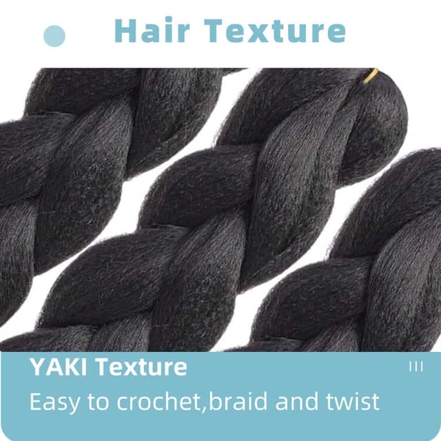 Detalle de Jooceebaby Flechthaar zum Einflechten (Easy Braid) – Natural Black Braids Extensions, 24 Zoll, 3er-Pack