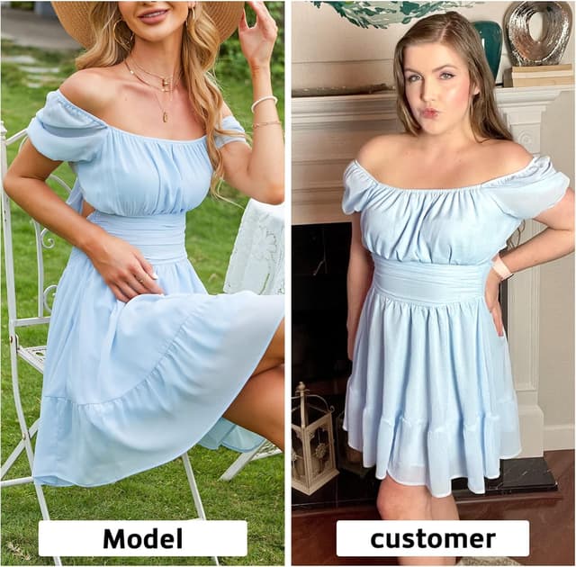 Detalle 2 de EXLURA Women’s 2026 Summer Short Puff Sleeve Mini Dress with Tie Back & Square Neck