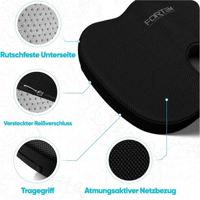 Detalle de FORTEM XL Sitzkissen & Lendenkissen mit Memory-Schaum für Bürostuhl und Auto