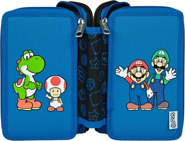 Detalle de Scooli Tripledecker Super Mario: gefülltes Schüleretui mit Zubehör für Schule und unterwegs (ab 6 Jahren)