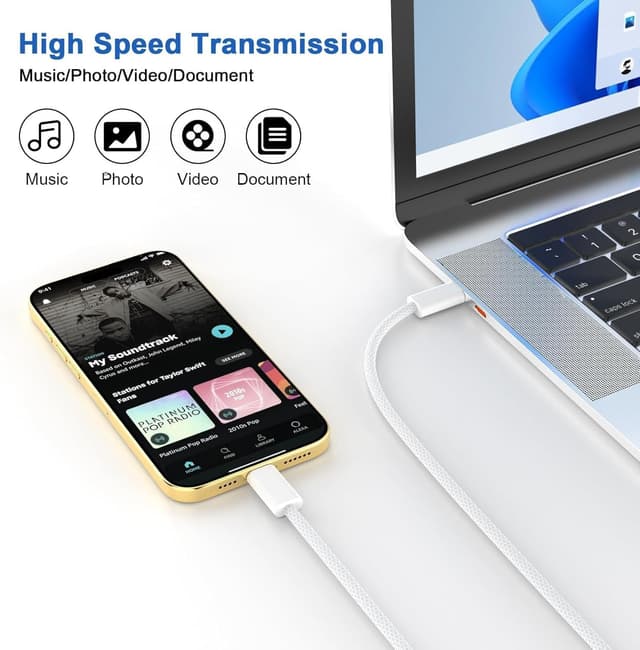 Detalle 2 de iPhone Fast Charging 20W USB-C Charger + 2Pack 3FT Woven Cable (USB-C to USB-C)