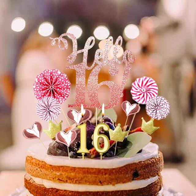 Detalle de Yitla 16. Tortendeko Geburtstag Frau mit 16th Kerzen & Glitzer-Topper, 20 Stück