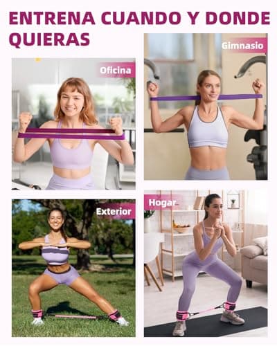 Detalle de Set de Bandas elásticas Mexlyca (12 piezas): bandas TPE 5 a 40 lb y tobilleras ajustables 10 a 30 lb