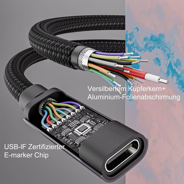 Detalle de EUDOBEL USB-C Verlängerungskabel 2 m (USB 4 / Thunderbolt 4) bis 40 Gbit/s, 8K@60 Hz, bis 240 W PD 3.1