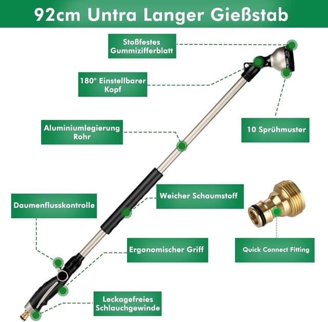Detalle 2 de Restmo 92 cm Ultra Langer Gießstab mit 180° schwenkbarem Kopf, 10 Sprühmustern & Daumenflusskontrolle