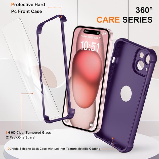 Detalle de iPhone 15 case 6.1, 360 shockproof purple