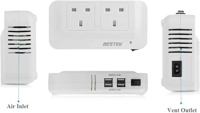 Detalle de BESTEK 200W Car Power Inverter DC 12V to AC 230/240V with 4 USB and Dual Socket