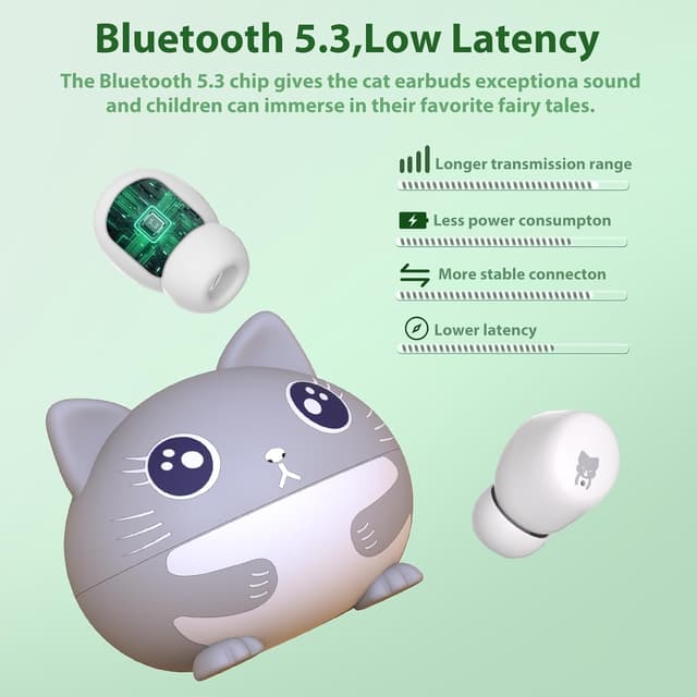 Detalle 2 de COOTIMOCK Kids Earbuds (85dB safe volume) – Wireless Bluetooth headphones with mic, 30H playtime, waterproof