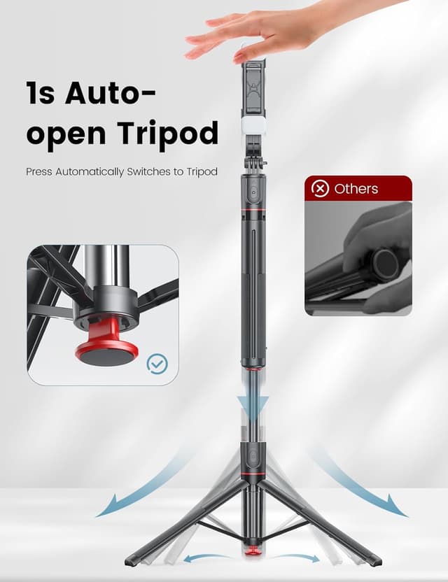 Detalle 2 de 67-inch selfie stick tripod with light