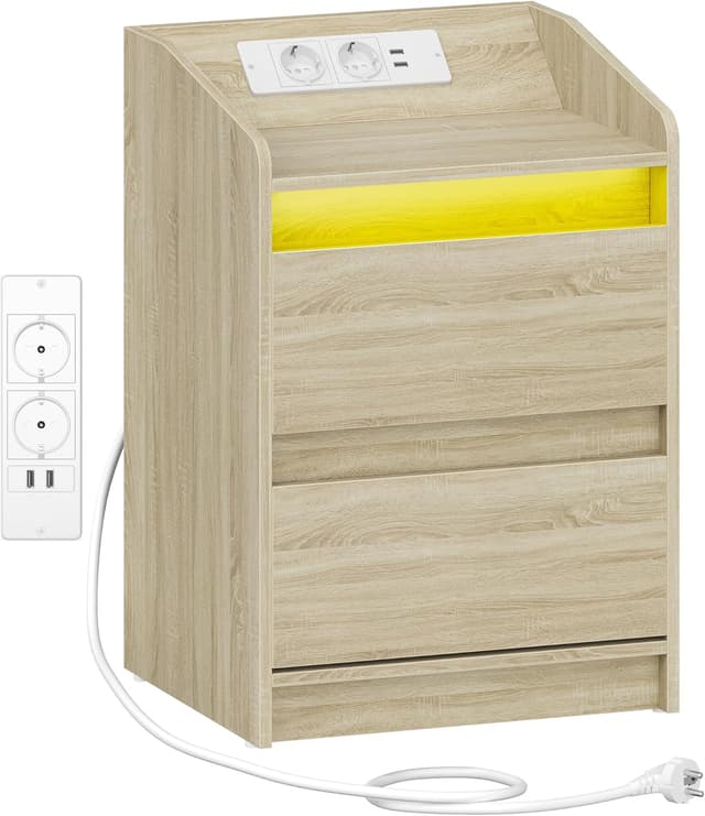 Imagen de Hzuaneri Mesita de noche robles con LED 35x40x58 cm en OfertitasTOP