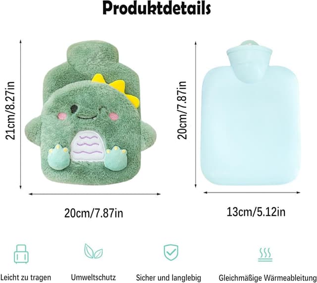 Thumbnail 1 de Kinder-Wärmflasche Dinosaurier mit Flausch-Bezug & Handwärmerhülle