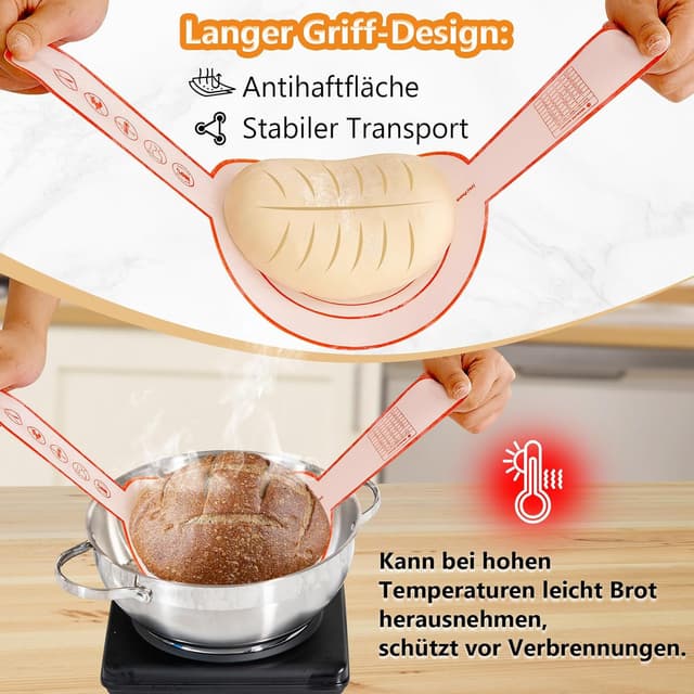 Detalle 2 de TECHMUR Brotgärkorb-Set aus Silikon (23 cm rund & 25 cm oval) inkl. Teigschaber & Rostmesser