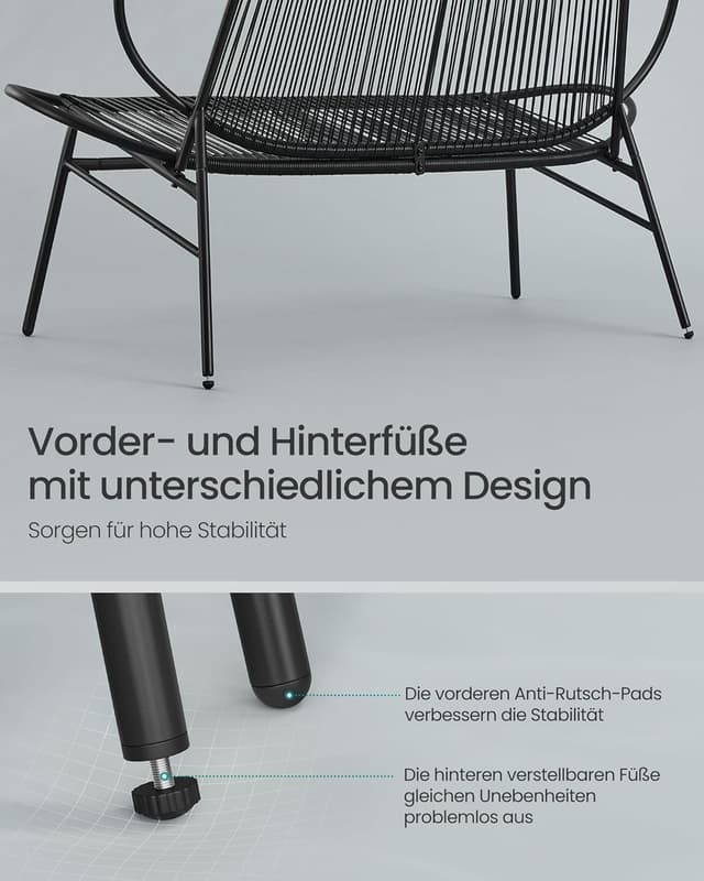 Detalle de SONGMICS Gartenbank 2-Sitzer aus PE-Rattan (tintenschwarz) mit Rückenlehne, für Balkon & Terrasse – GGF0026B01
