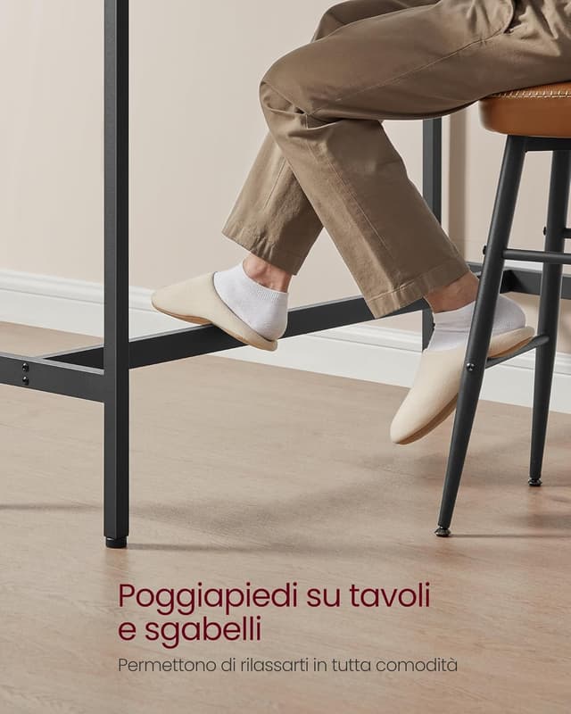 Detalle de VASAGLE Bar Rettangolare Stretto LBT010B56: tavolo da pranzo in metallo 40 x 100 x 90 cm, ebano e nero inchiostro