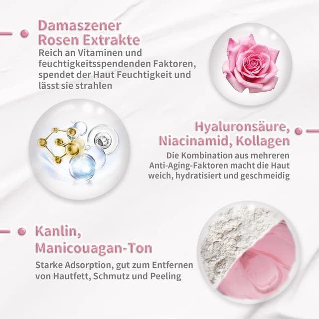 Detalle de ANAiRUi Rosen Tonerde Gesichtsmaske mit Rosen, Kaolin, Kollagen – 120 g