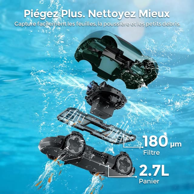Detalle 2 de Robot Piscine C5 sans fil : aspirateur et nettoyeur pour piscines hors-sol/enterrées jusqu’à 200 m²