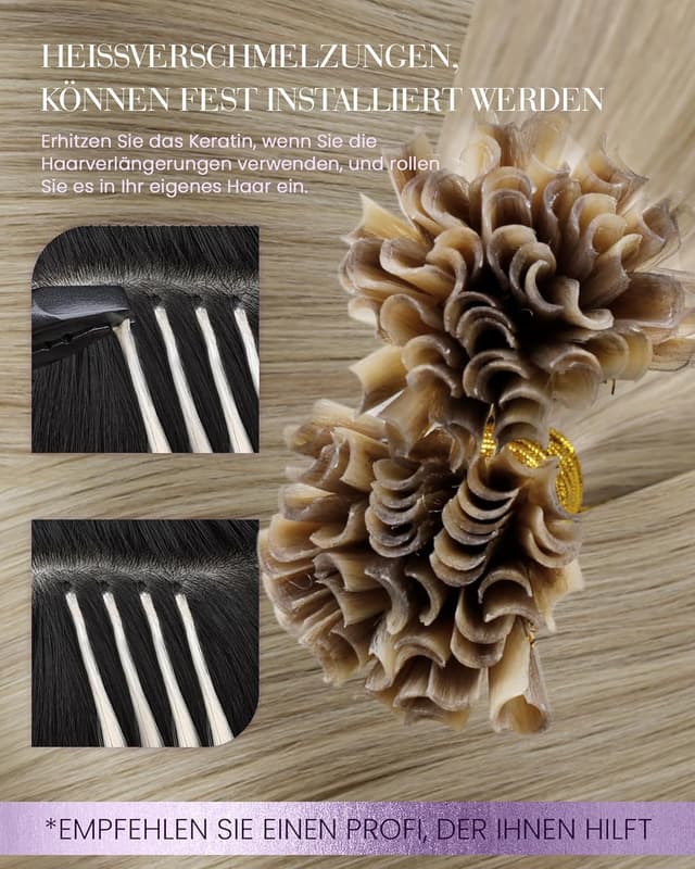 Detalle de LaaVoo Extensions Echthaar Bondings (Keratin Bondings) Blond, 40 cm, 1 g, #16/22