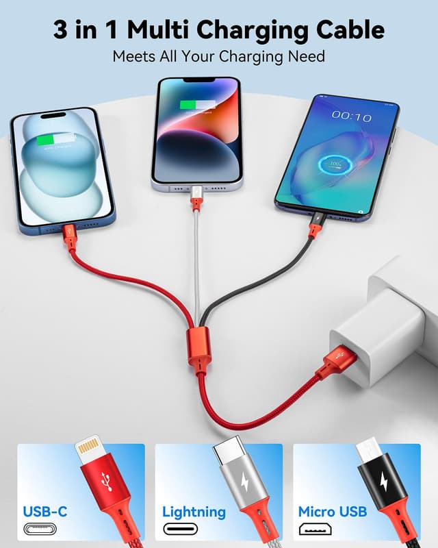 Detalle de ASICEN USB Ladekabel 3‑in‑1 35 cm 🔌