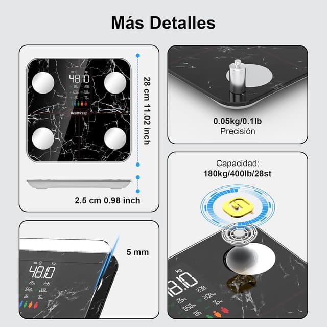 Thumbnail 2 de Healthkeep Báscula Digital con 15 Datos Corporales y Pantalla Grande 🩺