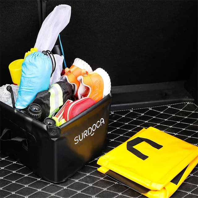 Detalle 2 de SURDOCA Waterproof Foldable Car Boot Organiser (18L) – car boot storage box for camping, picnic & fishing
