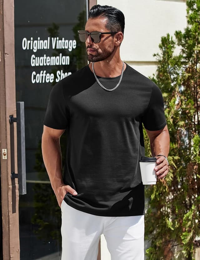 Detalle de COOFANDY T-Shirt homme manches courtes col rond en coton bio (tees unicolore basic)