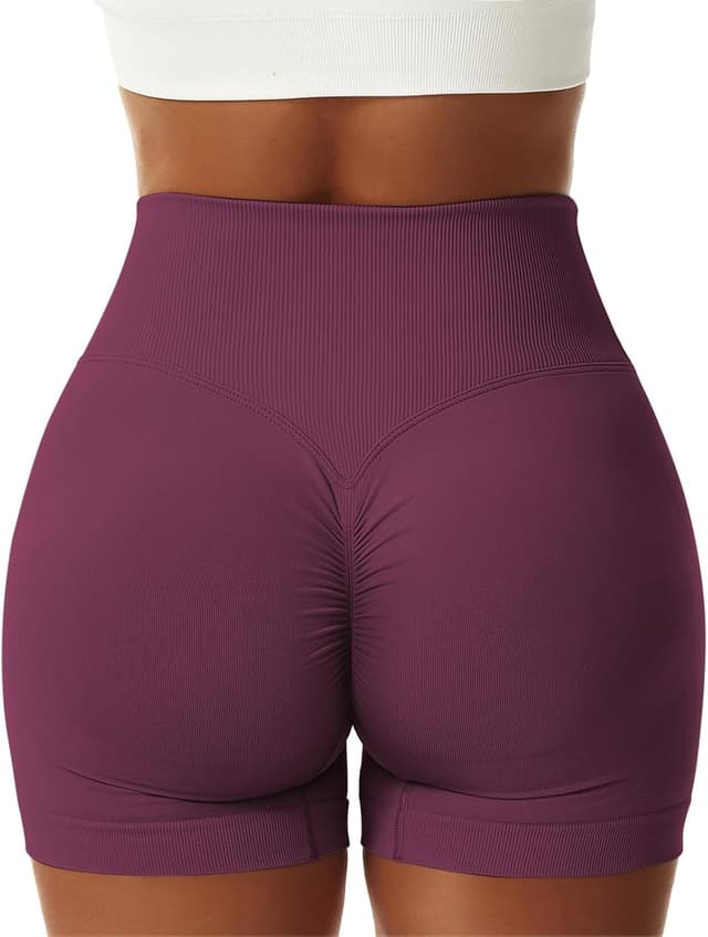 Detalle de Vertvie Damen Gym Shorts V-Cross Stretch mit Push-Up & High Waist – nahtloser Workout-Style