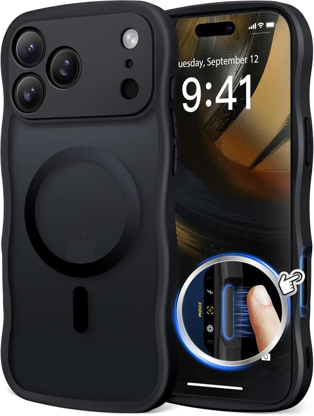 Detalle de CAPRARO Magnetic Case for iPhone 17 Pro Max (Translucent Matte Wave Design, MagSafe-Compatible)