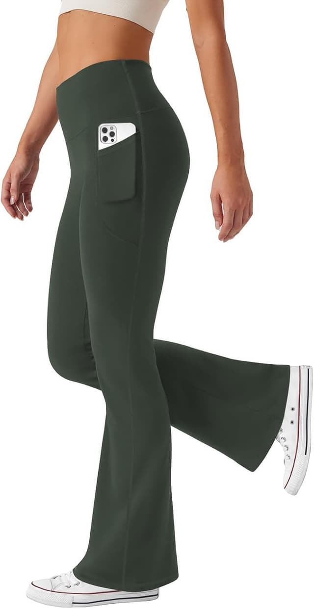 Detalle de Glacspyg Damen-Hose mit Taschen – Yogahose, High Waist & Bootcut für Freizeit und Sport