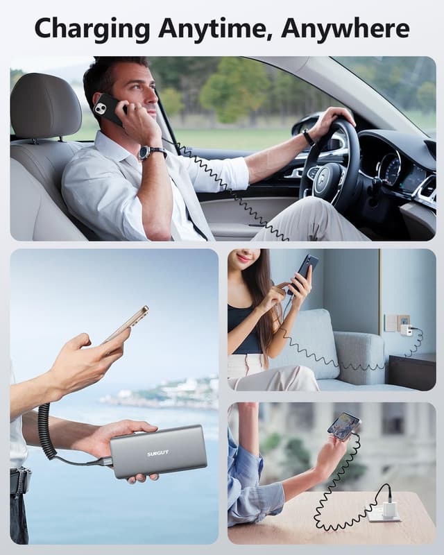 Detalle 2 de SUNGUY USB‑C Spiralkabel (1,8 m) – Datenkabel für Auto, Android Auto & Carplay