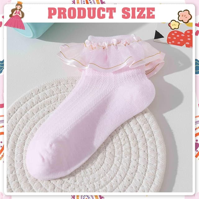 Detalle 2 de QKURT 6 Pairs Baby Girls Frilly Ankle Socks (Cotton Lace Ruffle) for Dance & Everyday Wear