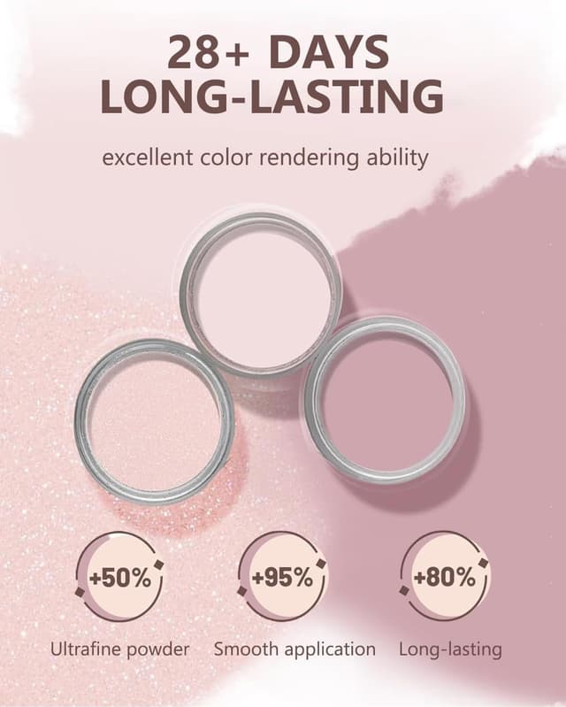 Detalle de Aokitec lot de 12 poudres de trempage pour ongles (démarrage) – 3 couleurs rose clair/nude/rose pâle avec base, top coat et accessoires