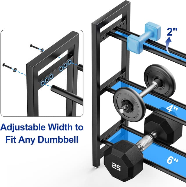Detalle de Rastrelliera per manubri a 3 livelli da 127 cm con spaziatura regolabile, per palestra domestica