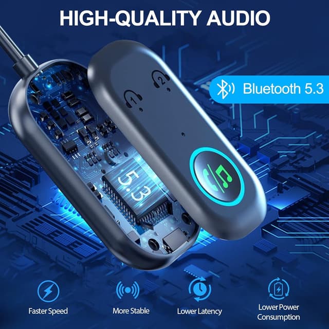Detalle de Bluetooth 5.3 2-in-1 Transmitter Receiver (3.5mm) for TV, Car and Airplane — Dual headphone pairing