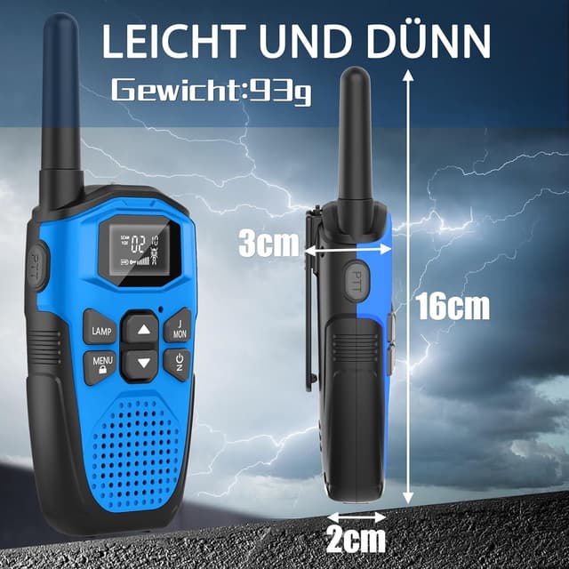 Detalle de NXGKET Walkie-Talkie 3er-Set mit LED-Taschenlampe, 16 Kanälen und bis zu 5 km Reichweite (aufladbar)