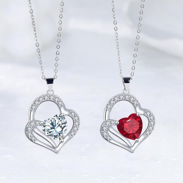 Detalle de J.MOULING Damen Halskette aus 925 Sterling Silber mit Doppelherz-Anhänger & 3A Zirkonia