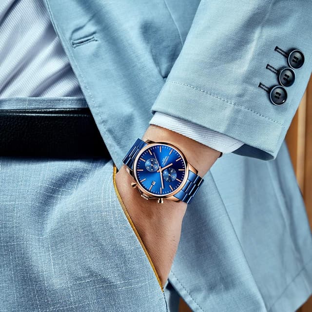 Thumbnail 6 de Affute Orologio da uomo casual in acciaio inox e metallo con cronografo al quarzo e impermeabilità 3 ATM